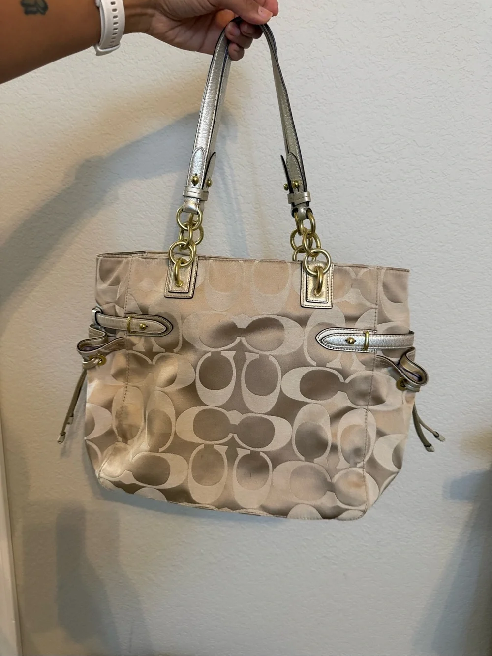 Coach | Y2K Signature Colette tote metallic gold leather trim